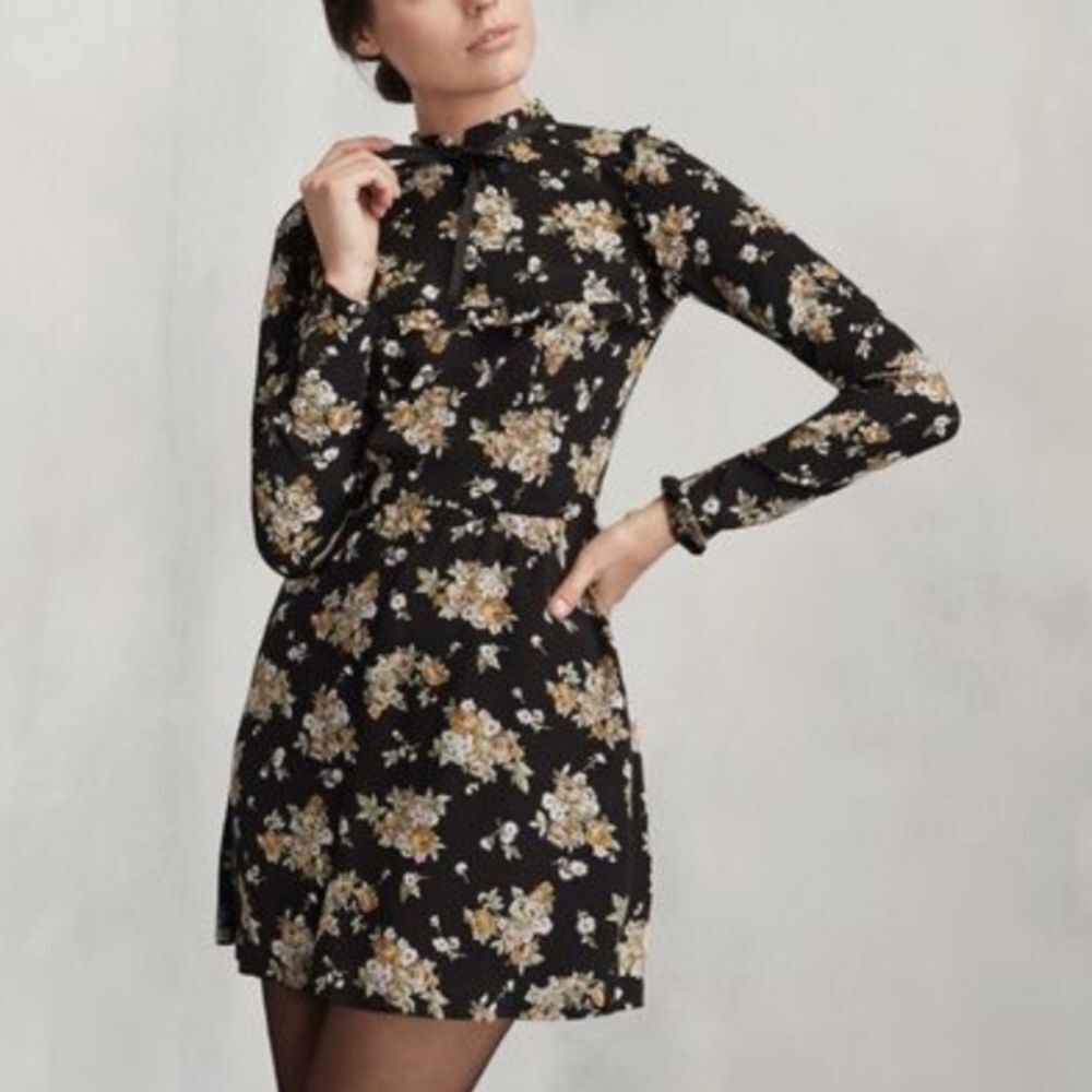 Reformation Charlie Mini Black Dress Floral Size 2 - Picture 3 of 9